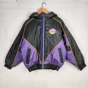 Los Angeles Lakers Puffer Hooded Coat Youth L 14/16 Purple Black Zip Up Fan Gear